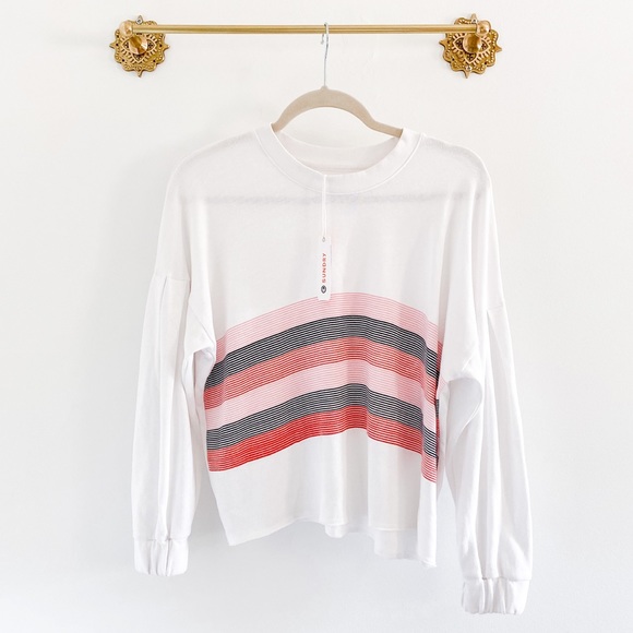 Sundry Tops - Sundry Stripe Pleat Sleeve Crop Pullover White